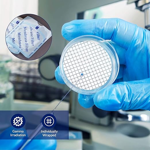Membrane Solutions MCE Gridded Membrane Filter, Mixed Cellulose Esters Membrane Filter, Sterile Individual Pack Membrane Disc Filter, Diameter: 47 mm, Pore Size: 0.45 um, (200 Pack)