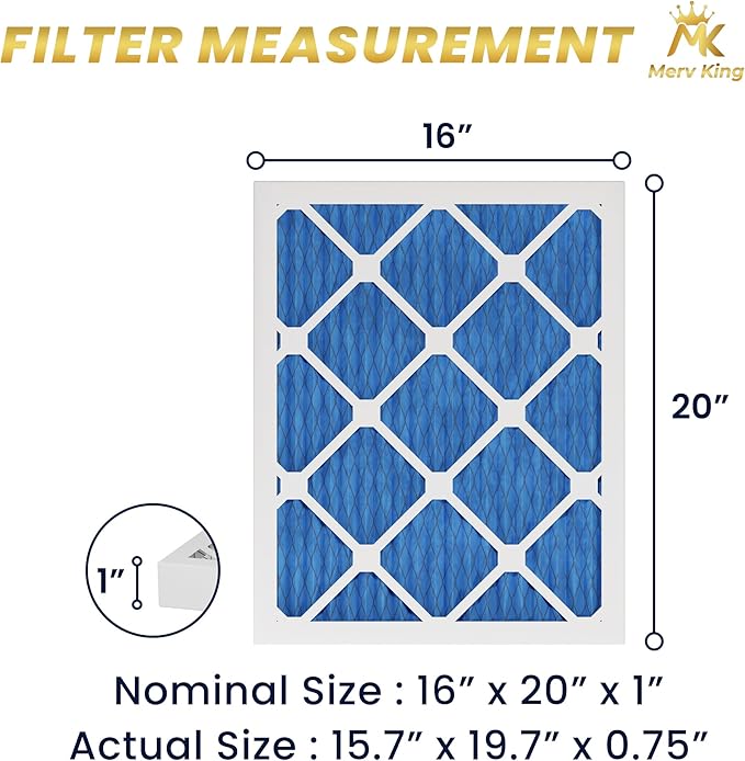 MervKing 16x20x1 Air Filter Actual Size: 15.7" x 19.7" x 0.75" MERV 11 MPR 1000-1200 | MADE IN USA | 6-Pack | Pleated HVAC AC Furnace Replacement