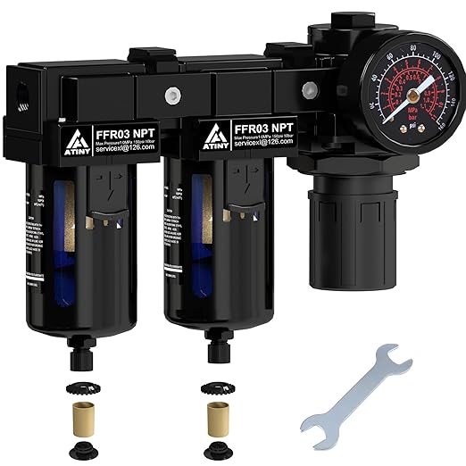 3/8" NPT Air Dryer System,Air Compressor Filter Dryer,5 and 5 Micron Filter Cartridge,Semi-Auto Drain, Metal Bracket