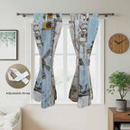 Blue Grey Wooden Bathroom Curtains 63 Inch Length, Window Curtains Tab Top, Farmhouse Barn Sunflowers Retro Light Filtering Window Treatments Drapes 52"x63" 2 Panel