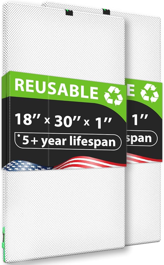 REair 18x30x1 Air filter Pro Kit, Washable and Reusable Air Filter 18x30x1 for AC HVAC Furnace, MERV 8 Air Filters Machine Washable & Dryer Friendly, AC Furnace Air Filter, Include 2 Filters&1 Frame