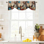 Country Flower Tie Up Valance for Window, Western Texas Star Butterfly Barn Door Adjustable Balloon Window Shade Valance Curtain for Kitchen Cafe Bathroom Window Treatment Panel 60''x18''