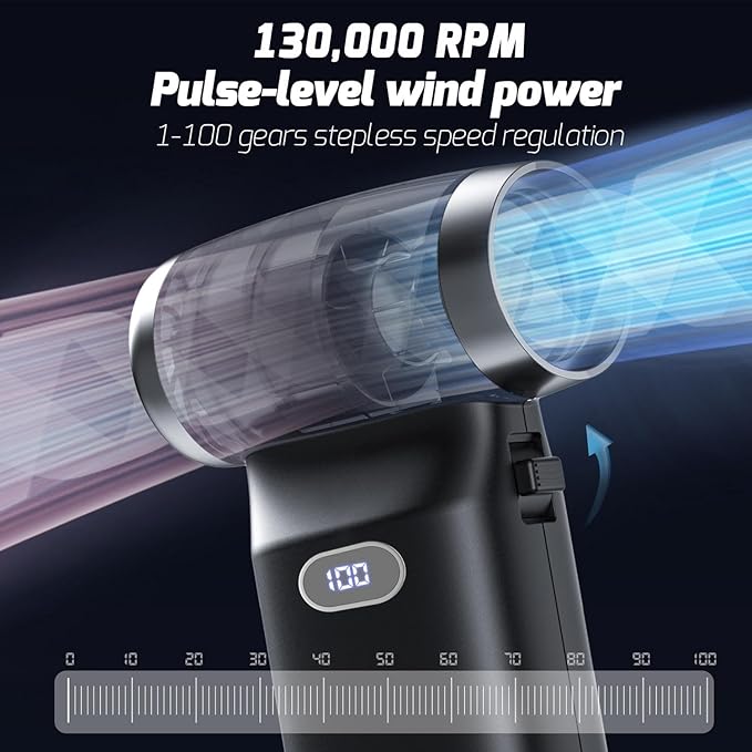 Compressed Air Duster, Electric Dust Blower, High-Speed Electric Air Duster, 8000mAh Rechargeable Mini Jet Blower, 100 Gear Adjustable 130000RPM, PC Cleaning Set for Laptops, Keyboards, Cars