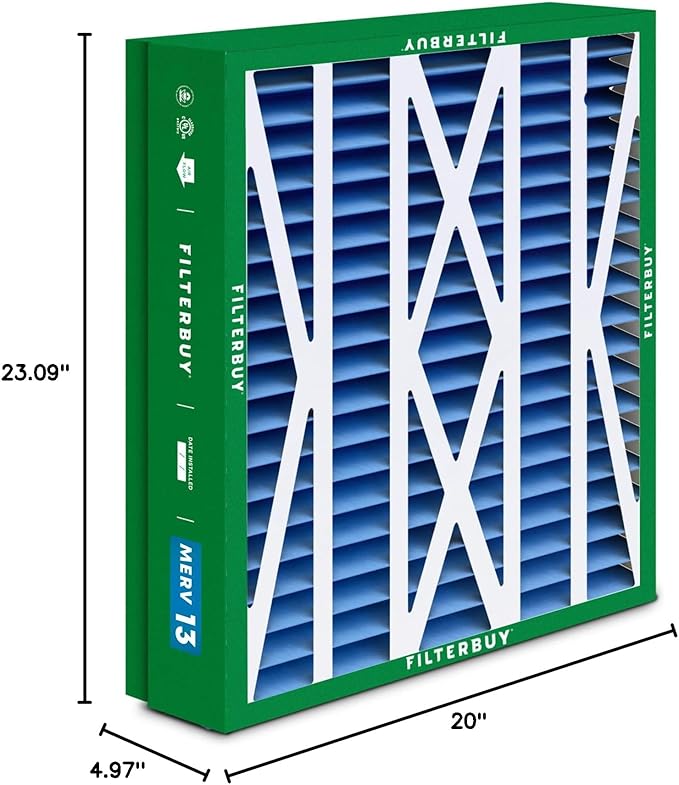 Filterbuy 21x23.5x5 Air Filter MERV 13 Optimal Smoke & Allergy Defense (3-Pack), Pleated HVAC AC Furnace Filters for Trane Perfect Fit & American Standard (Actual Size: 20.00 x 23.09 x 4.97)
