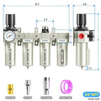 TAILONZ PNEUMATIC 0-240PSI 3/4 Inch NPT Industrial Grade 4 Stage Air Drying System, Double Particulate Filter, Coalescing Filter, Desiccant Dryer and Air Regulator (Manual Drainage）