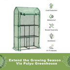 Mini Greenhouse for Indoor Outdoor, Small Plastic Plant Green House Rack Stand Portable Greenhouses with Durable PE Cover for Seedling 60 "x 35"x 16",20 Pcs T-Type Plant Tags Include（PLGH4053G）