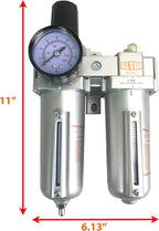 3/4" NPT HEAVY DUTY Compressed Air In Line Filter Regulator Lubricator Oiler Combo Piggyback, Metal Bowl, 5 Micron Element, Adjustable From 7 to 215 PSI (MANUAL DRAIN)