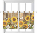 Farmhouse Sunflowers Kitchen Curtains 36 Inch Length, Small Window Curtains Tab Top, Rustic Floral Buttterfly Wood Board Brown Light Filtering Short Window Treatments Tier Drapes 27.5"x36" 2 Panel