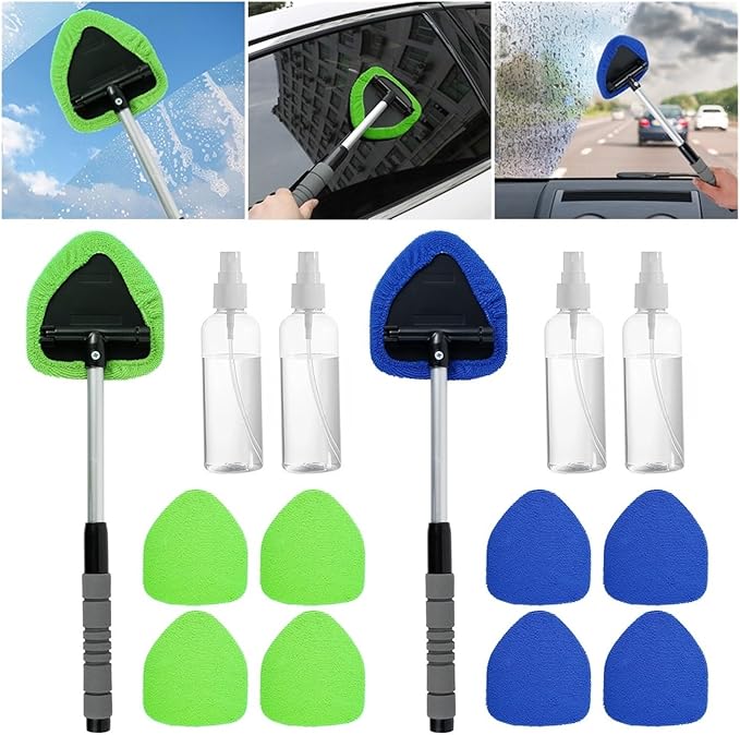 Compatible for Window Scraping Mist Eliminator Microfiber Car Cleaner Telescopic Windshield Cleaning Tools Auto Accessories(White)
