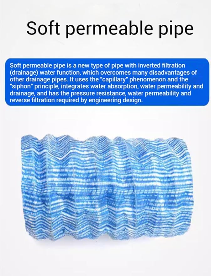 French Drain Pipe for Garden Lawn & Landscape, 3in Dia Perforated Fabric Drainage Pipes, Soft Infiltration System for Yard, House, Construction Site, 40m (131.2ft)