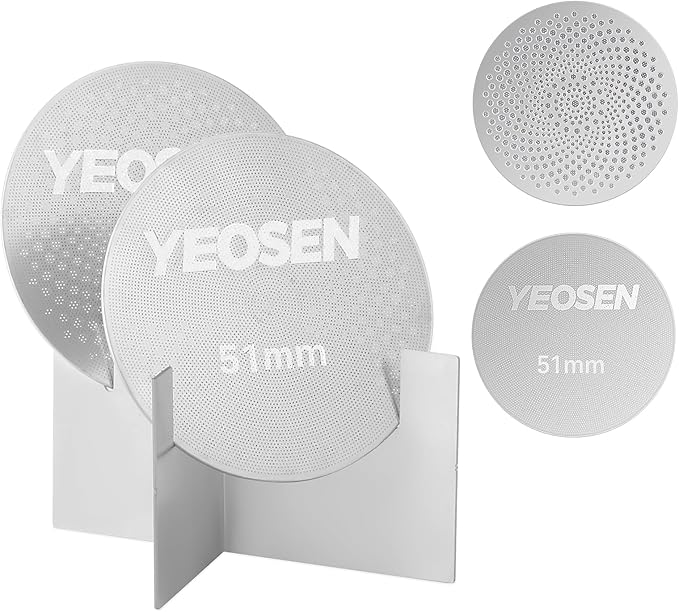 2Pack Stainless Steel Espress Puck Screen with Stand,51mm Reusable Coffee Filter, 0.8mm Thickness Metal Mesh for Portafilter Basket (51MM）