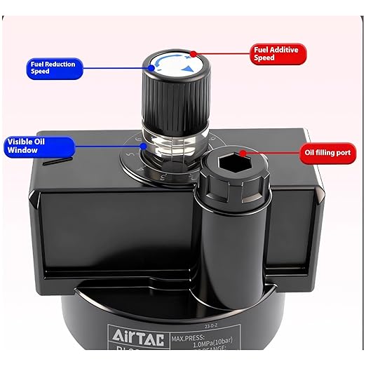 Compressed Air Line Lubricator Airtac BL2000-C 1/4'' NPT 0-145 Psi Oil for Pneumatic System Source Treatment