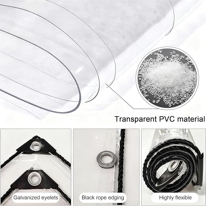 Transparent Tarpaulin Side Panels, Outdoor Clear Tarp Curtains with Zipper Door, Curtain Patio Enclosure for Pergola Porch Carport Canopies(1.5x5m)