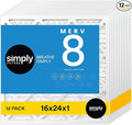 Simply 16x24x1 Air Filter, Merv 8, MPR 600, 12 Pack, Furnace Air Filter for HVAC (Actual Size: 15.75"x23.75"x0.75") DUST, Pet, & Allergy Control