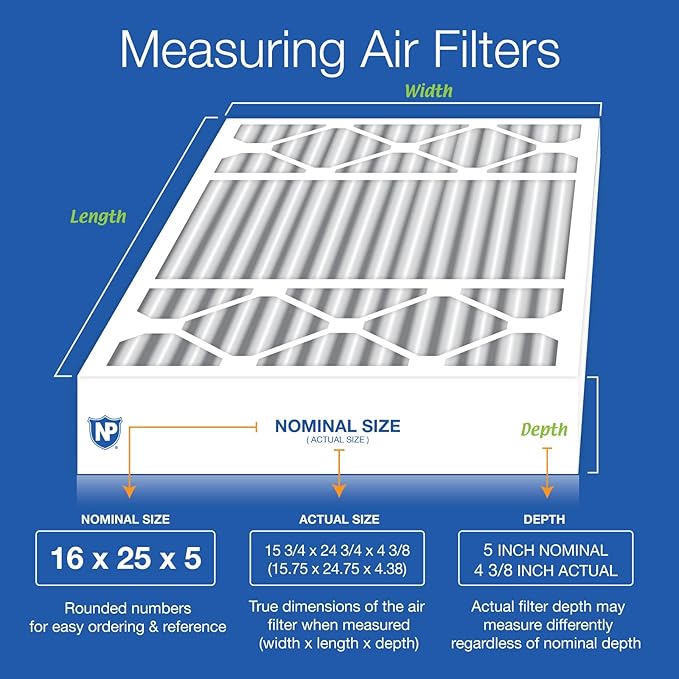 Nordic Pure 16x25x5 (Actual Size: 15 3/4 x 24 3/4 x 4 3/8) Honeywell Replacement Air Filters MERV 13 Plus Carbon 1 Pack