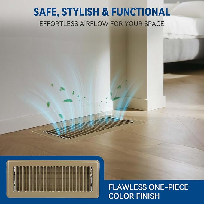 4" x 12" Floor Register Vent Covers 2-Pack, Walkable Powder-Coated Metal Vent Covers with Adjustable Airflow, Curved Safe Edges for Floor/Wall, Brown