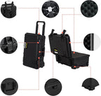 MEIJIA Premium Waterproof Hard Compact Rolling Camera Case with customizable fit foam and wheels,Full Protection with Light&Convenient Design,21.7"x14.1"x8.8",Elegant Black