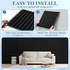 Nuanchu 32 Pcs 3D Slat Wall Panels, 12"x12" PVC Fluted Wall Paneling for Interior Decor, Paintable Waterproof Textured Tiles for Living Room TV Background Gaming Room, 32 Sq. ft Coverage (Black)