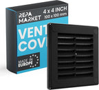 Repa Market 4 x 4 Inch (Outer) Black Square Air Vent Cover - Plastic Fresh Air Intake Vent - AC Cover with Nylon Mesh Screen, Wall, Ceiling HVAC Return Air Register, Modern Soffit Vents