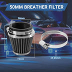 50mm Cold Air Intake Filter for Motorcycle Turbo Vent Breather Air Intake Black- 4Pcs