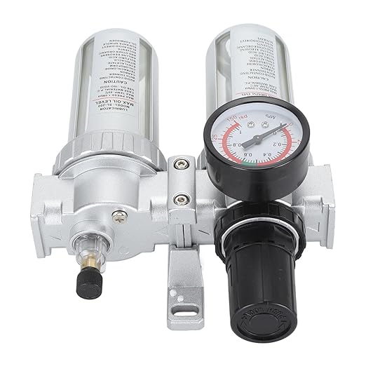 Air Filter Pressure Regulator 1/4 Inch, Compressed Air Line Filter with Dial Gauge, Aluminum Alloy and PC Oil Water Separator for Pneumatic Tools Airbrushing