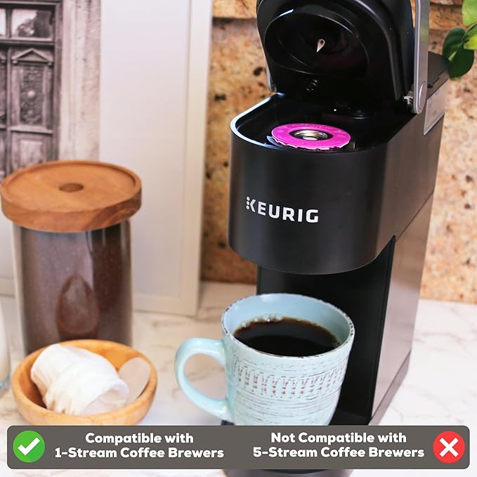 EZ-Cup Stainless Steel 1-Stream Reusable K Cup Coffee Pod for Keurig + 25 Disposable Paper Filters - Refillable Capsule Compatible with Keurig and Other Select Coffee Makers