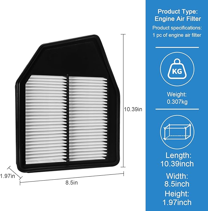 Engine Air Filter Compatible with Honda Accord 2008-2012, Crosstour 2012-2015 L4 2.4L Models | Direct Replacement for Part #17220-R40-A00