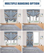 Tie Up Curtains for Windows, Farmhouse Wood Grain Adjustable Balloon Nature Linen Textured Kitchen Curtain, Vintage Country Barn Gate Textured Tie Up Blackout Curtains for Bedroom, 52 x 63 Inches