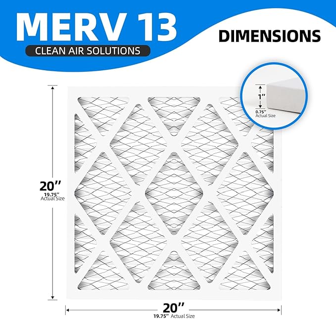 (4-Pack) 20x20x1 Furnace Air Filters, MPR 1900 & FPR 10, MERV 13 Pleated Air Filter (Actual Size: 19.75" x 19.75" x 0.75")