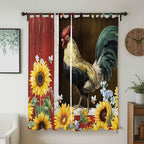 Chicken Sunflowers Living Room Curtains 84 Inch Length, Window Curtains Tab Top, Farmhouse Animals Red Barn Bees Light Filtering Window Treatments Drapes 52"x84" 2 Panel