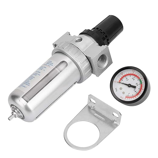 1/2" NPT Air Filter Regulator 0-150Psi with Pressure Gauge, Compressed Air Compressor Water Oil Separator for Pneumatic Tools (Silver)