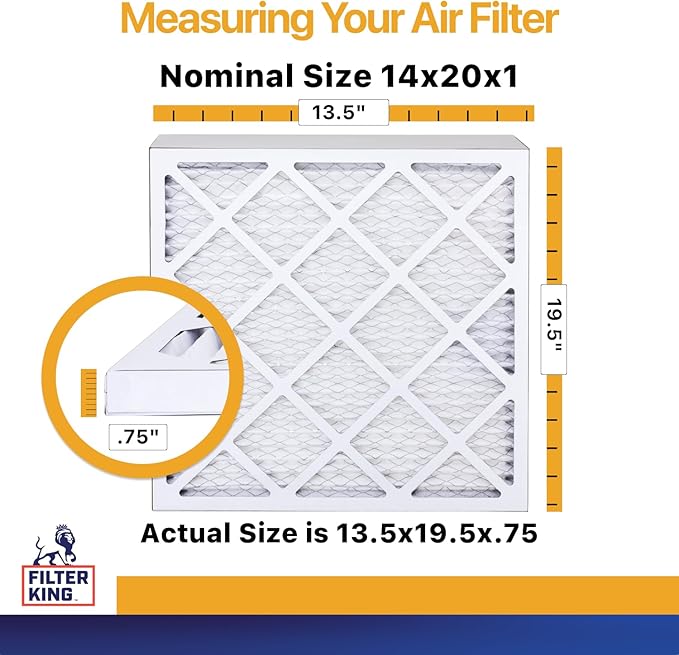 Filter King 14x20x1 Air Filter | 12-PACK | MERV 13 HVAC Pleated A/C Furnace Filters | MADE IN USA | Actual Size: 13.5 x 19.5 x .75"