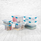 Sterilite 12-Pack Gasket Box, Weather-Resistant Storage Bins with Latching Lids, 7.5 Quart - Heavy-Duty Organizing Containers for Closet, Bathroom, and Office