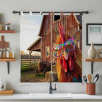 Farm Rooster Bathroom Curtains 63 Inch Length, Window Curtains Tab Top, Farmhouse Barn Funny Animals Butterfly Light Filtering Window Treatments Drapes 52"x63" 2 Panel