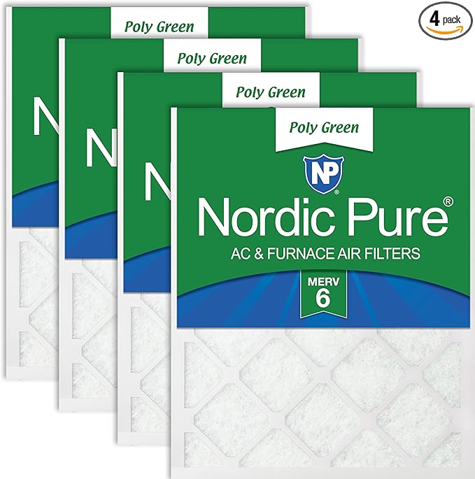Nordic Pure 12x20x1 (Actual Size: 11 1/2 x 19 1/2 x 3/4) Poly Green MERV 6 AC Furnace Air Filters – Reduces Dust, Pollen, Pet Dander & Allergens – 4-Pack