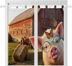 Farm Pig Bathroom Curtains 63 Inch Length, Window Curtains Tab Top, Farmhouse Barn Funny Animals Butterfly Light Filtering Window Treatments Drapes 52"x63" 2 Panel
