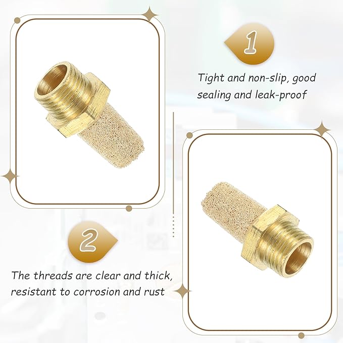 MECCANIXITY 3PCS Pneumatic Exhaust Muffler, g 1/8" Thread Male Sintered Bronze Muffler Brass Air Line Fittings for Pneumatic Tools and Industrial Machinery