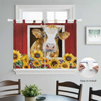 Cows Sunflowers Bedroom Curtains 63 Inch Length, Window Curtains Tab Top, Spring Floral Bees Farmhouse Barn Light Filtering Window Treatments Drapes 42"x63" 2 Panel