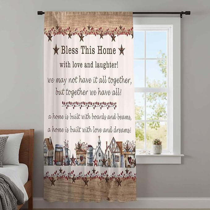 Farmhouse Sheer Curtains 96 Inch Length Country Star Barn Berry Brown Wood Plank Chiffon Curtain for Bedroom Living Room Light Filtering Rod Pocket Window Treatments Voile Curtains Drapes for Dining
