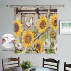 Farmhouse Sunflowers Living Room Curtains 84 Inch Length, Window Curtains Tab Top, Rustic Barn Doors Flowers Butterfly Wooden Light Filtering Window Treatments Drapes 42"x84" 2 Panel
