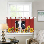 Cow Sunflowers Kitchen Curtains 36 Inch Length, Small Window Curtains Tab Top, Botanical Floral Leaves Bees Farm Barn Light Filtering Short Window Treatments Tier Drapes 27.5"x36" 2 Panel