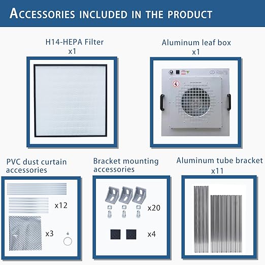 FAFAGLGL， FFU， HEPA H14-Filter Laminar Flow Hood(Includes Clean Bench Stand + HEPA Filter) ，Updated FanFilter Unit，100/ISO Class 5 ，for Clean roomsom/Laboratory/Mushroom Room, (22.6"x22.6"110V)