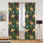 2 Panel Kitchen Cafe Curtains, Retro Desert Camel Sunlight Filtering Nature Air Through, Window Decor Tier Curtains for Living Room 104W x 96L inch Tropical Animal Aloe Vera Leaves Dark Green