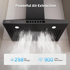 Wall Mount 36 Inch Range Hood 900 CFM, Ductless/Ducted Convertible, 3-speed Gesture Sensing & Touch Control, Black Painted Stainless Steel Vent Kitchen Hood with Permanent Baffle Filters