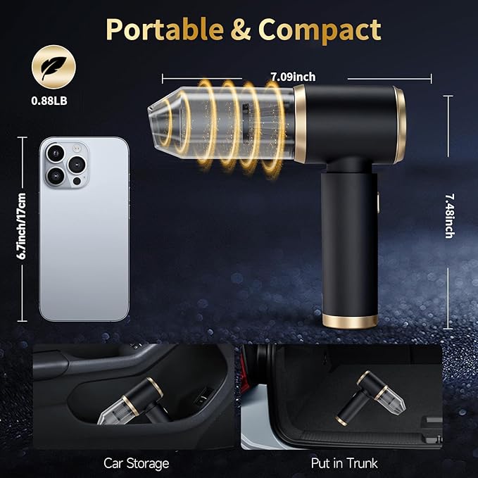 Handheld Car Vacuum Portable Cordless, 4 in 1 Handheld Vacuum Cleaner 15000PA High Power Air Blower & Pump & Air Duster, Mini Hand Held Vacuum Rechargeable for Home, Car, Office, Pet Hair