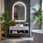 LUVODI Lighted LED Bathroom Mirror: 36x24IN Arched Dimmable Wall Lighted Vanity Mirror with Time Temperature Dispaly - Modern Vanity Mirrors with Backlit Anti-Fog Smart Switch for Hotel Bedroom