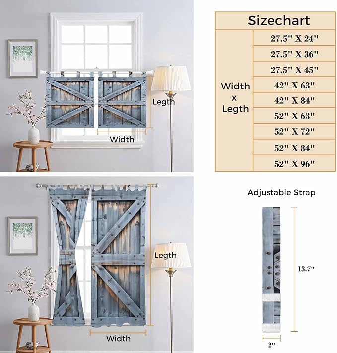 Farmhouse Wood Grain Bathroom Curtains 63 Inch Length, Window Curtains Tab Top, Vintage Country Barn Gate Textured Light Filtering Window Treatments Drapes 52"x63" 2 Panel