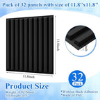 Nuanchu 32 Pcs 3D Slat Wall Panels, 12"x12" PVC Fluted Wall Paneling for Interior Decor, Paintable Waterproof Textured Tiles for Living Room TV Background Gaming Room, 32 Sq. ft Coverage (Black)