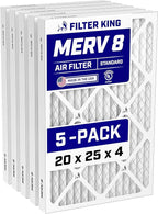 Filter King 20x25x4 Air Filter | 5-PACK | MERV 8 HVAC Pleated A/C Furnace Filters | MADE IN USA | Actual Size: 19.5 x 24.5 x 3.75"