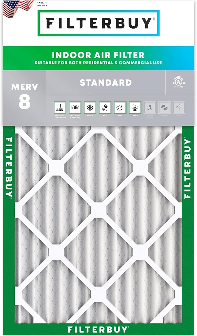 Filterbuy 16x36x2 Air Filter MERV 8 Essential Dust & Allergy Defense (1-Pack), Electrostatic Pleated HVAC AC Furnace Filters Replacement, Made in USA (Actual Size: 15.50 x 35.50 x 1.75)